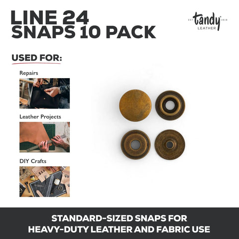 Top Shelf Antique Brass Snap Fasteners Line 24 Size Built Tough and Ready to Roll for Leather Crafting or Bag Making fits 10 pieces.