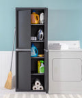 4 Shelf Heavy Duty Plastic Storage Cabinet With Easy Assembly For Garage Basement Attic And Mudroom Gray Storage Unit next to dryer