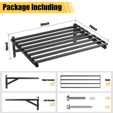 Heavy Duty Garage Wall Shelves 2 Pack Wall Mounted Storage Shelves Black Holds Up To 800 Lbs And Made From Rust Resistant Steel parts