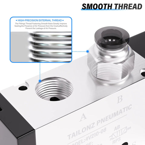 Close-up of 2 Position 5 Way Pneumatic Solenoid Valve With Junction Box DC Twenty Four Volt Single Coil Pilot Operated Electric Valve
