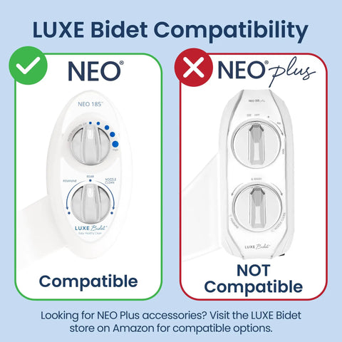LUXE Bidet compatibility showing NEO series as compatible, NEO Plus not compatible
