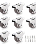 Low Profile 1 Inch Caster Wheels Set Of 8, Small Rubber Fixed Non Swivel Casters With Steel Plate and screws for Furniture