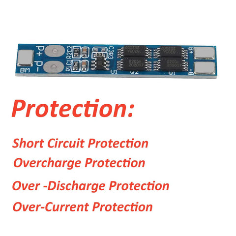 Heavy Duty Ten Pack Two Series BMS Lithium Battery Protection Board For 18650 Cells showing short circuit and overcharge protection features.