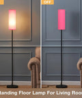 Pink Shade Floor Lamp For Living Room And Bedroom, Tall 65 Inch Standing Lamp With Black Iron Pole, on and off display