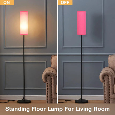Pink Shade Floor Lamp For Living Room And Bedroom, Tall 65 Inch Standing Lamp With Black Iron Pole, on and off display