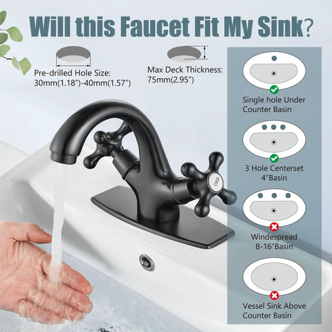 Oil Rubbed Bronze Bathroom Vessel Sink Faucet With Single Hole Deck Plate Pop Up Drain Dual Handle Cross Knobs Hot And Cold Water Vessel Basin Mixer Tap No Fuss Solid Brass installed on sink with running water