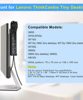 Built Tough Vesa Wall And Under Desk Mount For Lenovo Thinkcentre Tiny Desktops showing compatible models and measurements.