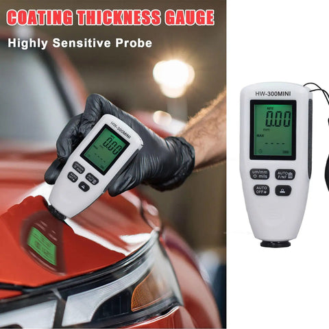 Coating Thickness Meter 0 To 2000 Um Digital Gauge For Automotive Paint, Car Coating Thickness Tester, 0.1 Um Mil Thickness Gauge For Used Car Buyers, Non Destructive Coating Gauge For Auto Body, Shop And Lab. Handheld white digital gauge measuring car paint thickness