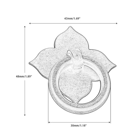 Diagram of a 4 Pack Brass Drawer Pulls Antique Brass Cabinet Ring Handle with dimensions 1.89 by 1.69 inches.