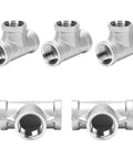 Stainless Steel One Half Inch NPT Female Three Way Tee Connector SUS304 Cast Pipe Fitting For DIY Plumbing Pack Of Five