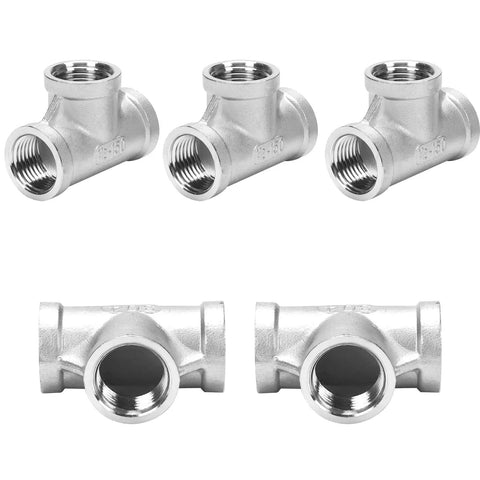 Stainless Steel One Half Inch NPT Female Three Way Tee Connector SUS304 Cast Pipe Fitting For DIY Plumbing Pack Of Five