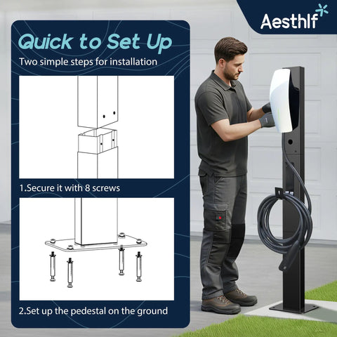 Badass Outdoor EV Charger Pedestal Rock Bottom Anti Wobble Base installation steps with shown screws and secured pedestal.