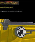 Close-up of pressure relief valve switch on Professional Cordless Electric Hydraulic Crimping Pliers for easy operation.