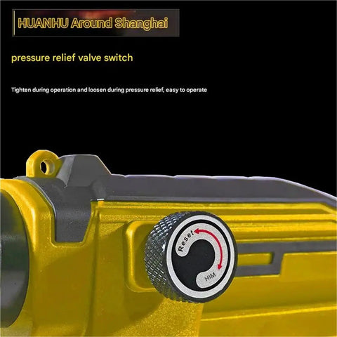 Close-up of pressure relief valve switch on Professional Cordless Electric Hydraulic Crimping Pliers for easy operation.