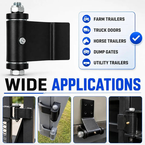 Heavy Duty Weld On Trailer Hinges With Greasable Pivot For Dump Gates And Steel Trailer Doors, Rugged Beefy Industrial Grade Trailer Hardware For Horse And Utility Trailers, Long Lasting, Easy Maintenance, Reliable Performance, black steel weld-on hinge