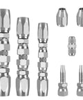 3-pack stainless steel hydraulic hose repair kit with 1/4, 3/8, and 1/2 in hose fittings and adapters.
