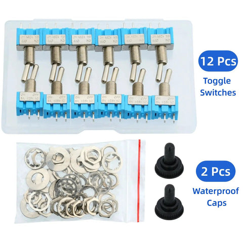 12 Pack Dope Tiny Toggle Switch SPST On Off 2 Pin 2 Position Waterproof Caps Included for DIY Projects PCB Breadboard MTS 101 Pro
