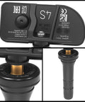 Preprogrammed 433 Mhz Tire Pressure Sensor Part Number 13533166 showing detailed view of sensor and valve stem for Chevy and GMC.