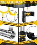 Telescoping Drapery Pull Rod 36 To 63 Inches, Heavy Duty Stainless Steel Curtain Wand With Soft Sponge Grip, Lightweight Extension Pole For Curtains, Black And Yellow, shown with telescopic adjustment