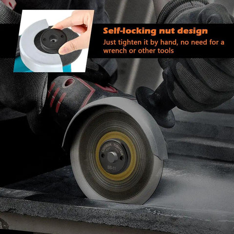 2 Pack M14 And 5/8-11 Thread Angle Grinder Flange Nuts With Quick Release Locking Nut in use on angle grinder