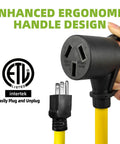 Nema 5 15P To 10 50R Electric Vehicle Charging Adapter Cord 15 Amp Max with ergonomic handle for easy plugging.