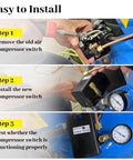 Installation steps for Pressure Switch For Two Stage Air Compressor Five To Seven And A Half HP 135 To 175 PSI With Unloader And Four Port On Off Lever Fits 2475 2545 2340 7100 Reciprocating Models