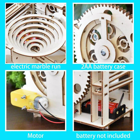 3D Marble Run Puzzle Kit For Adults, Wooden Engineering Project, DIY Mecha Style Build, Interlocking Blocks, Brain Teaser Craft To Assemble, Requires 2 AA Batteries Not Included, Premium Wood Construction; motor and battery case