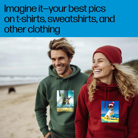 Couple on beach wearing shirts with Dark Fabric Iron On Transfers 8.5 By 11 Inches 20 Sheets For T Shirts Hoodies And Sports Gear