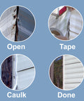 Haps Free Cap Sealant Clear For RV Windows And Doors Paintable Sealant showing stages of use on exterior wall joints