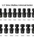 Beefy Fifteen Piece Half Inch Drive Shallow Universal Impact Socket Set With Flexible Wobble Swivel 6 Point Metric Sockets