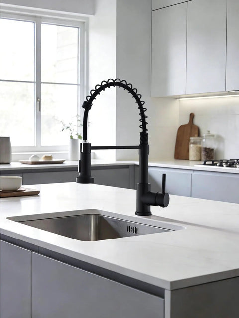 Dark Kitchen Faucet With Pull Down Sprayer And Soap Dispenser, High Arc 304 Stainless Steel, Single Handle, Modern Style
