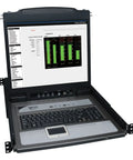 Premium 8 Port KVM Switch With Reliable 19 Inch LCD Console For Hassle Free Setup with integrated keyboard and display panel.