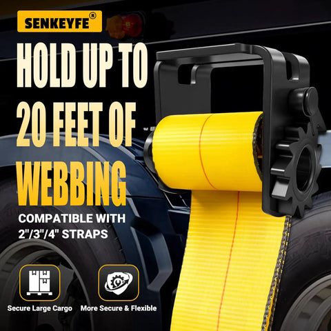 Standard Profile Sliding Trailer Winch 5500LBS Working Load Limit 16500LBS Breaking Capacity For Double L Tracks Holds Up To 20 Feet Of Webbing Beefy Heavy Duty Tie Down Winch For Flatbed Trailers, black powder-coated, with yellow webbing