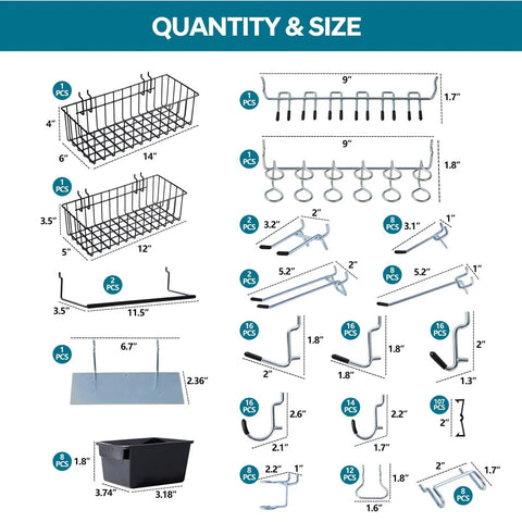 Diagram of All In One Pegboard Organizer Kit With 246 Pieces Hooks Bins Baskets Paper Towel Holder For One Eighth And One Quarter Pegboard