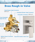 Brass Rough-In Valve with connectors for Shower Faucet Set With Waterfall Tub Spout And Rainfall Head Wall Mounted 10 Inch Rain Shower System