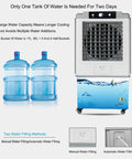High Capacity Evaporative Air Cooler With A Massive 90 Liter Water Tank And Three Quick Speeds showing two water bottles and cooler.