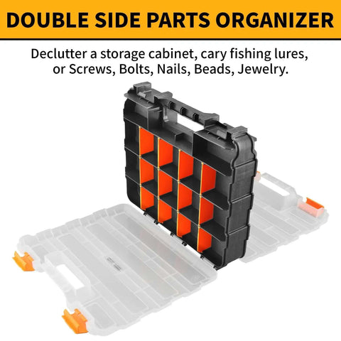 Dual Side 34 Compartments Mini Tool Box Organizer With Customizable Layout And Removable Partitions open with visible sections