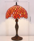 Stained Glass Tiffany Style Table Lamp With Red Wisteria Design, 12 Inch Shade, 18 Inch Tall, Antique Green Bronze Base, Cord Switch, UL Listed Bedroom Living Room Desk Lamp For Reading.