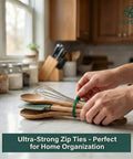 Person using 200 Piece Green Nylon Zip Ties Pack Of 8 Inch Self Locking Cable Ties Beefy Strength Plastic Wire Ties in kitchen