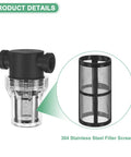 2 Pack 100 Mesh Stainless Steel Filter Screens For Water Pumps And Hoses Reusable Inline Sediment Filter Replacement For T Strainers Pressure Washers RVs Garden Hoses Black showing detailed mesh screen close-up and filter casing