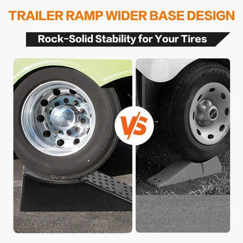 Dual Axle Tandem Wheel Ramp With 5.5 Inch Lift for Trailer and RV Tire Changes, heavy-duty, under trailer tires, comparison view