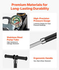 4-Stage High-Pressure PCP Hand Pump For Air Rifles, Paintball, And Tires, 5800 PSI, 40 MPa, highlighting pressure gauge and handle.