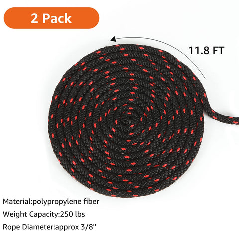 Coiled Two Pack Kayak Rope Tie Downs 3/8 Inch Heavy Duty Bow And Stern Straps with 250 Lb capacity, polypropylene material