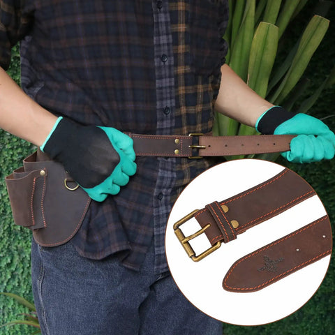 Genuine Leather Florist Tool Belt Gardening Bag For Gardeners And DIY Pros With 3 Pockets Waist Pouch Holster Brown Leather 42 Inches Belt