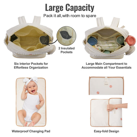 Diaper Bag Backpack For Moms Large Capacity Baby Travel Backpack With Changing Pad Insulated Bottle Pockets Stroller Straps