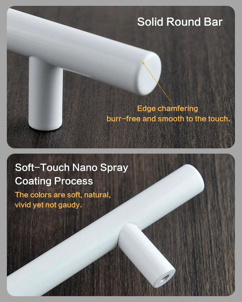 Close-up of Bright White 5 Pack Closet Door Handles 3.75 Inch Center Pulls showing smooth edge and coating detail.