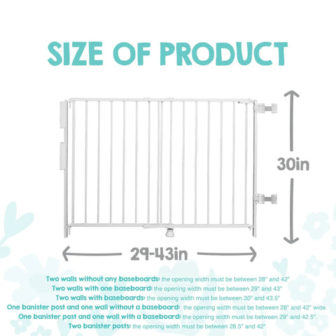 Extra Wide 29 To 43 Inch Walk Through Baby Gate For Stairs With Hardware Mount Banister And Wall Mount Kit size dimensions