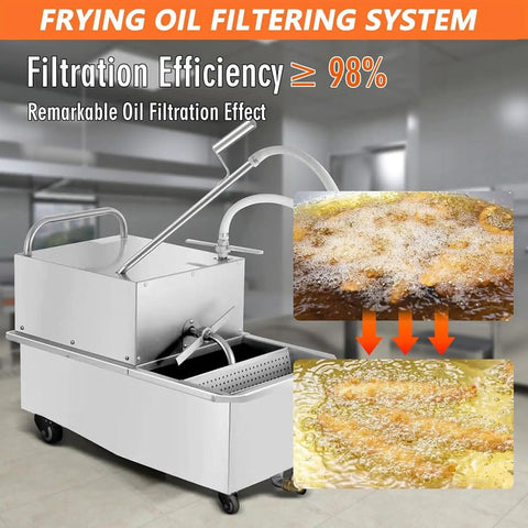 Heavy Duty Stainless Steel 550W Deep Fryer Oil Filter Machine With Built In Screen 32 L Min Fast Filtration For Commercial Kitchen restaurant And Supermarket Grease Removal System with oil filtration efficiency.