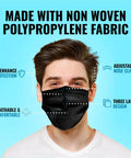 Premium Black Face Masks 50 Pack Featuring True 3 Ply Construction Cleanroom Manufactured For Straight Up Daily Protection, worn by a man.