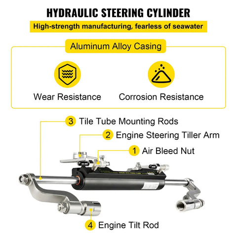 Outboard Hydraulic Steering Kit For Boats With 300HP Cylinder, helm pump, aluminum, 20ft hose set, tilt rod.